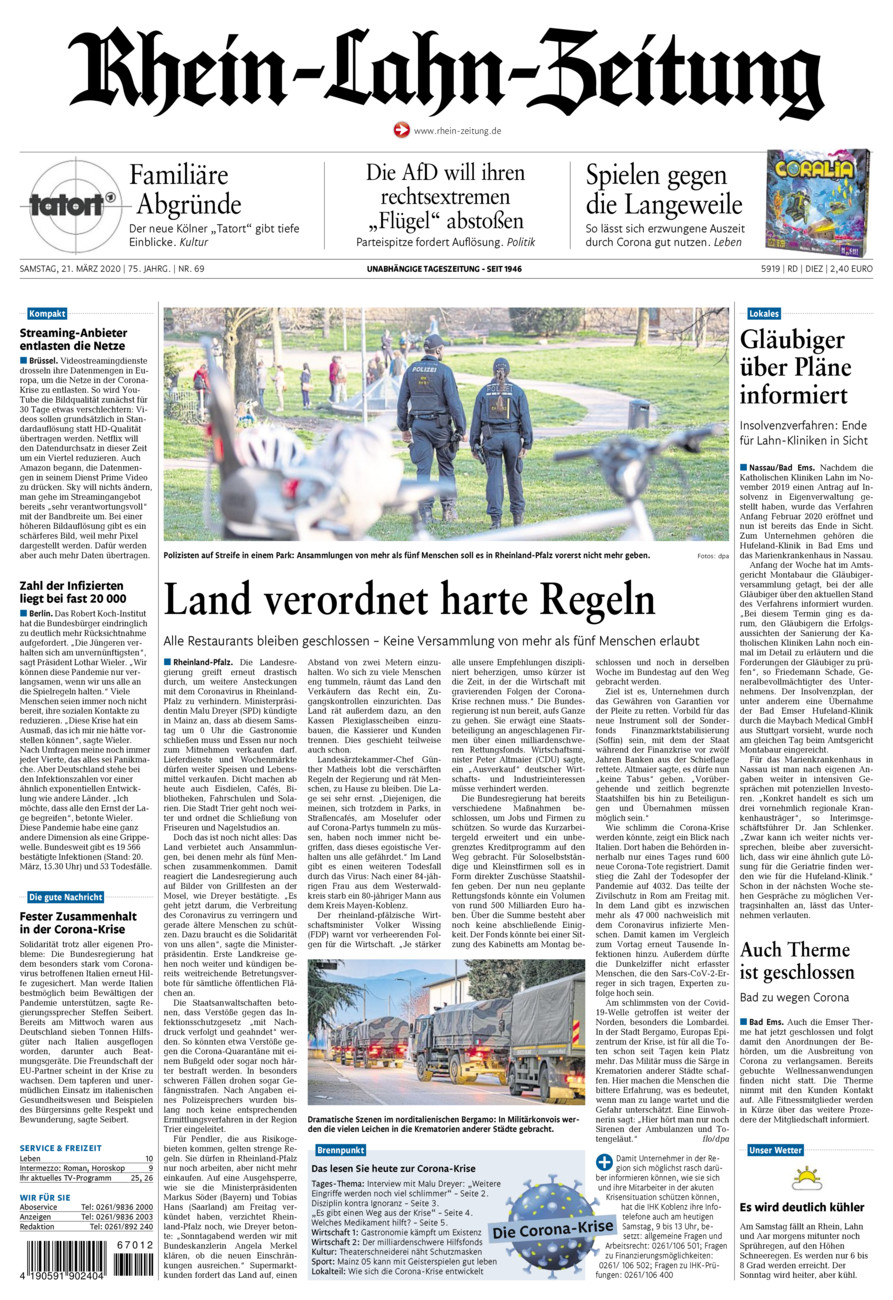 Rhein-Lahn-Zeitung Diez (Archiv) vom Samstag, 21.03.2020