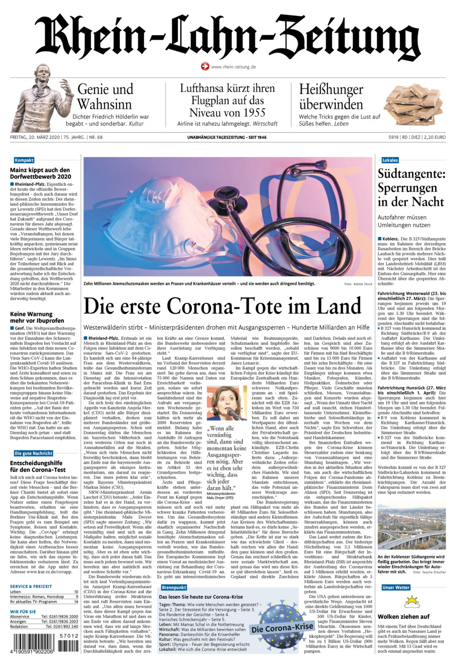 Rhein-Lahn-Zeitung Diez (Archiv) vom Freitag, 20.03.2020