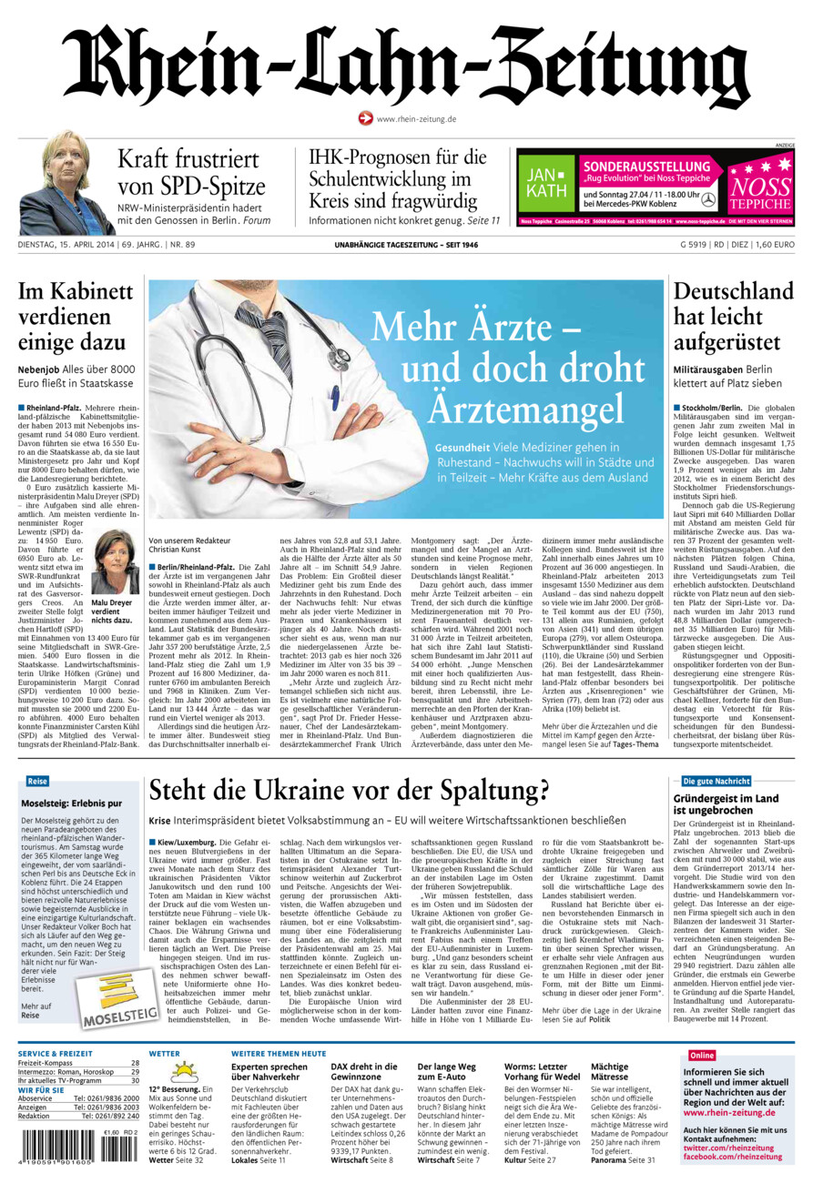 Rhein-Lahn-Zeitung Diez (Archiv) vom Dienstag, 15.04.2014