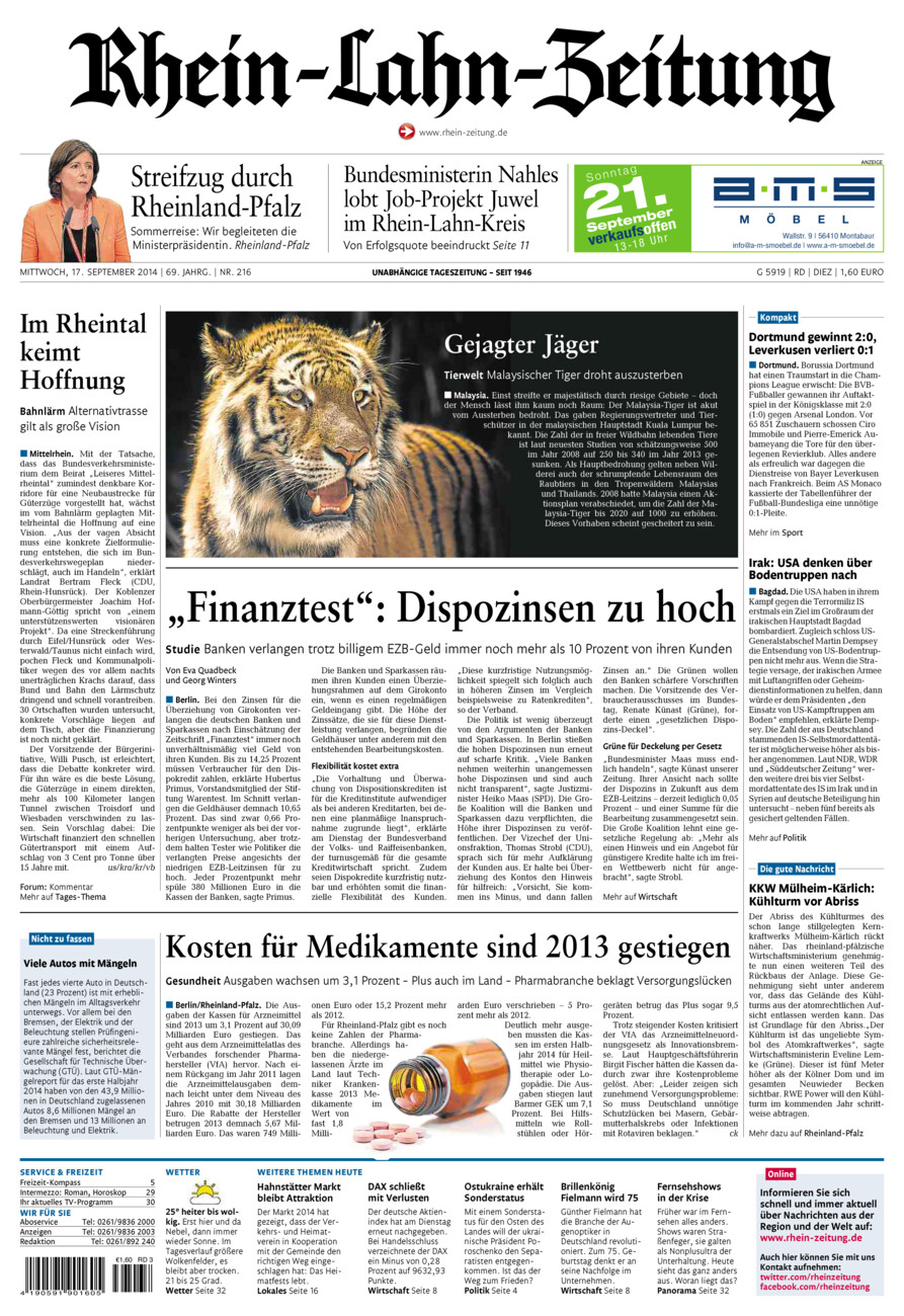 Rhein-Lahn-Zeitung Diez (Archiv) vom Mittwoch, 17.09.2014