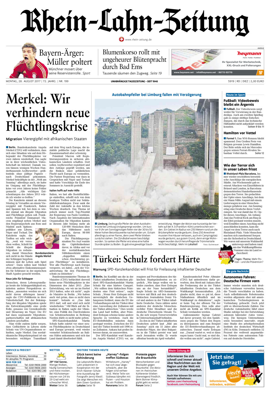 Rhein-Lahn-Zeitung Diez (Archiv) vom Montag, 28.08.2017