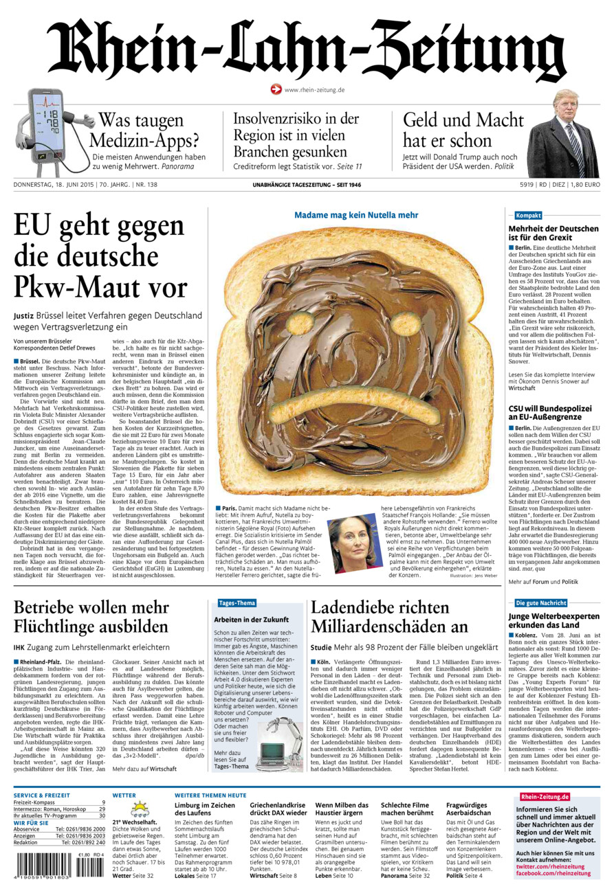 Rhein-Lahn-Zeitung Diez (Archiv) vom Donnerstag, 18.06.2015