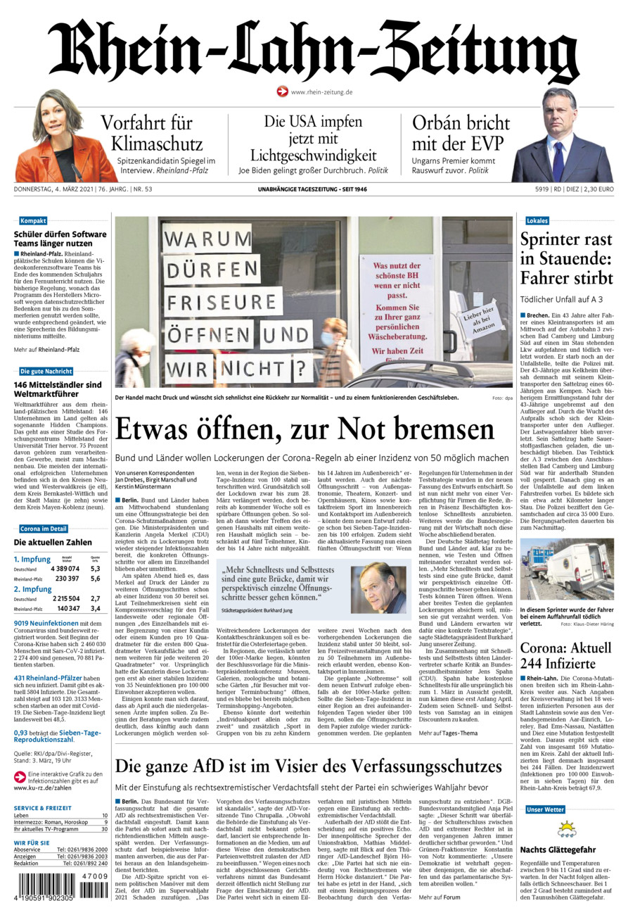 Rhein-Lahn-Zeitung Diez (Archiv) vom Donnerstag, 04.03.2021
