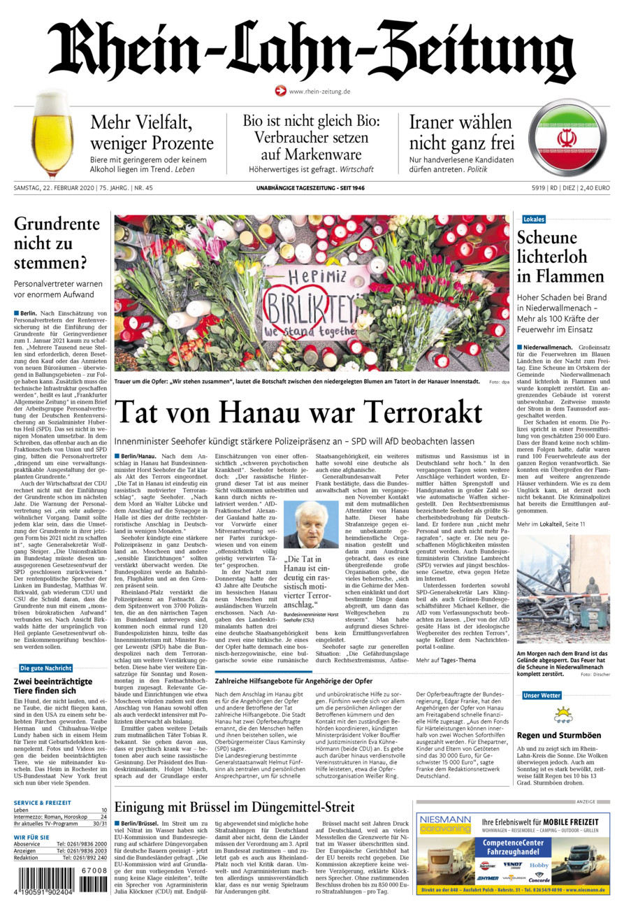 Rhein-Lahn-Zeitung Diez (Archiv) vom Samstag, 22.02.2020