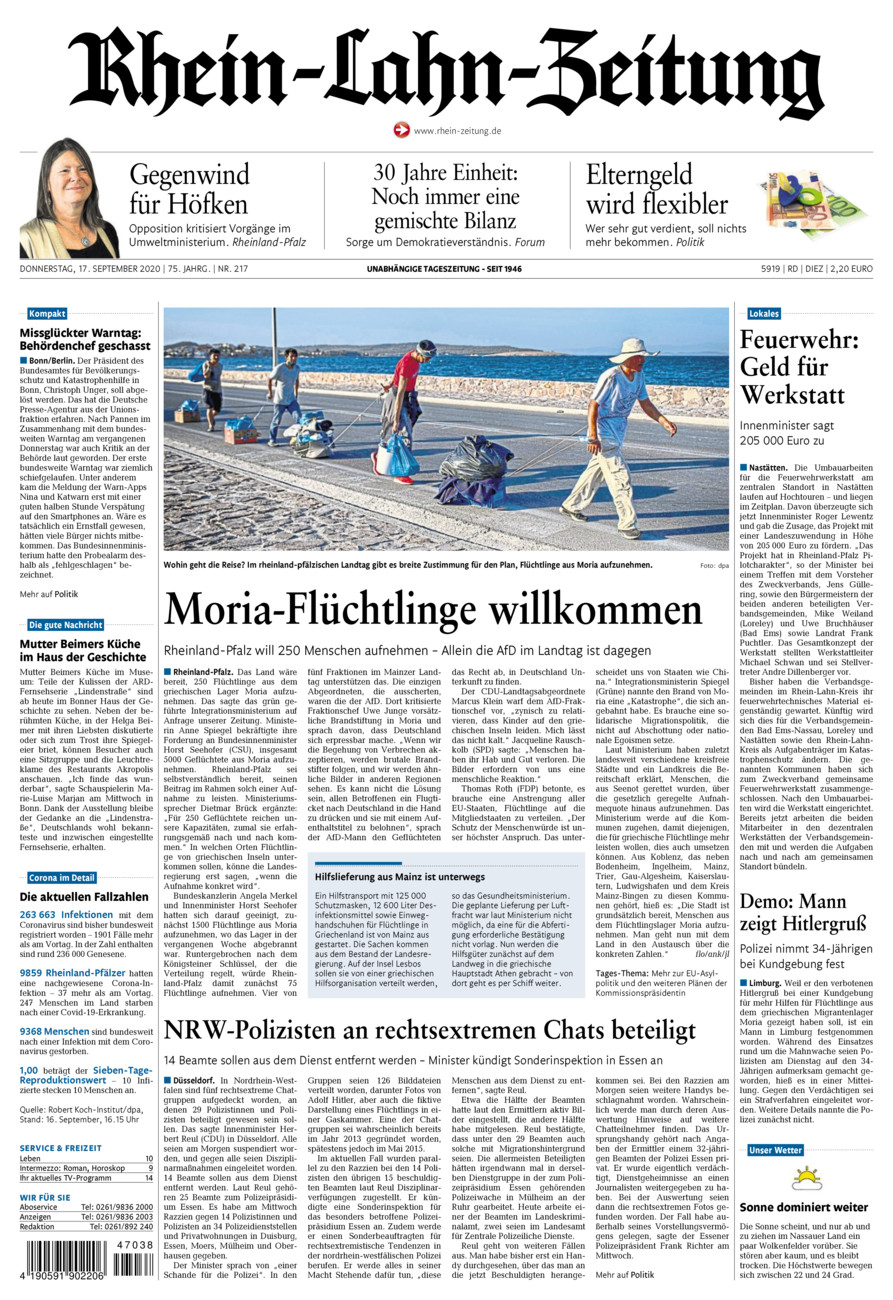 Rhein-Lahn-Zeitung Diez (Archiv) vom Donnerstag, 17.09.2020