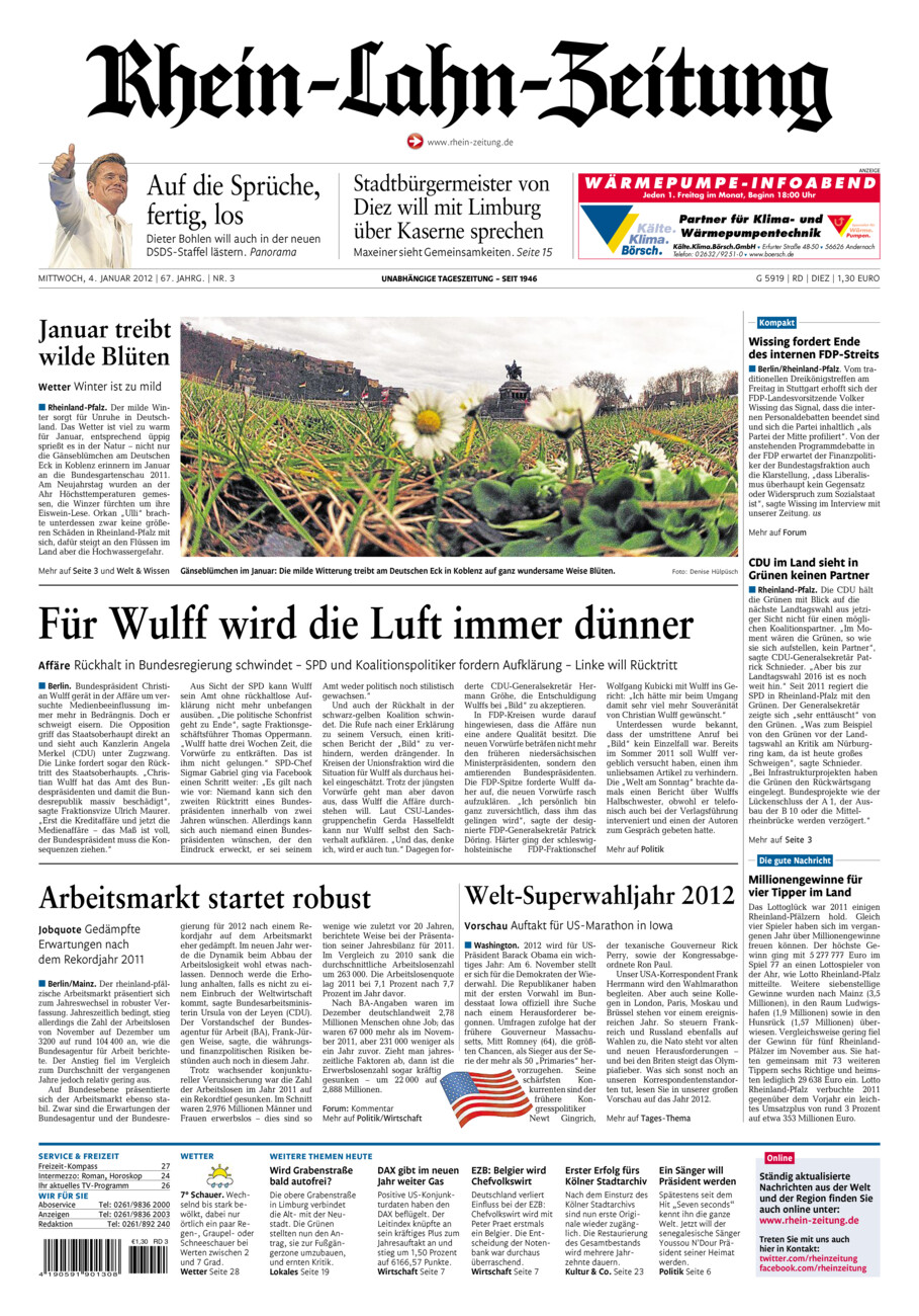 Rhein-Lahn-Zeitung Diez (Archiv) vom Mittwoch, 04.01.2012