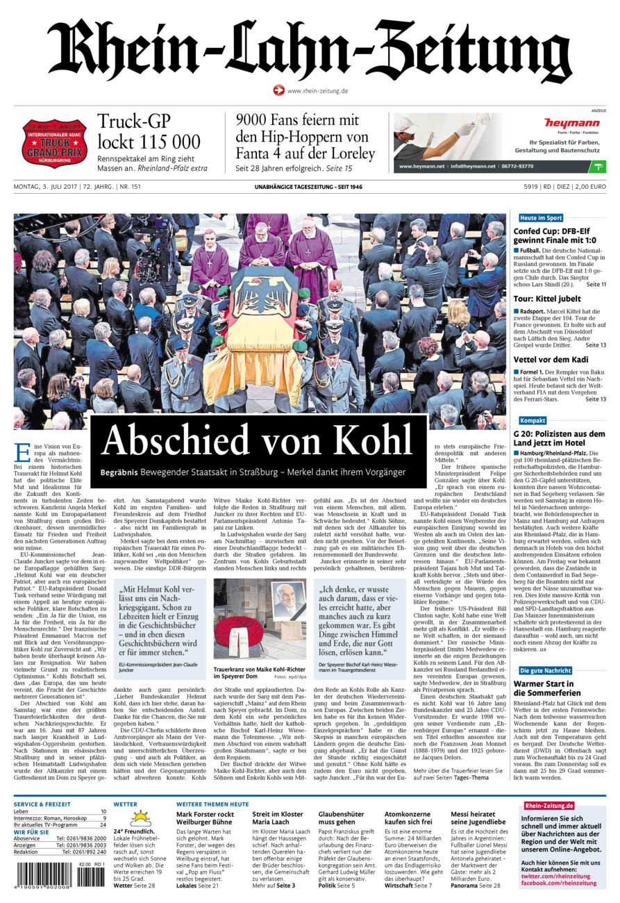 Rhein-Lahn-Zeitung Diez (Archiv) vom Montag, 03.07.2017