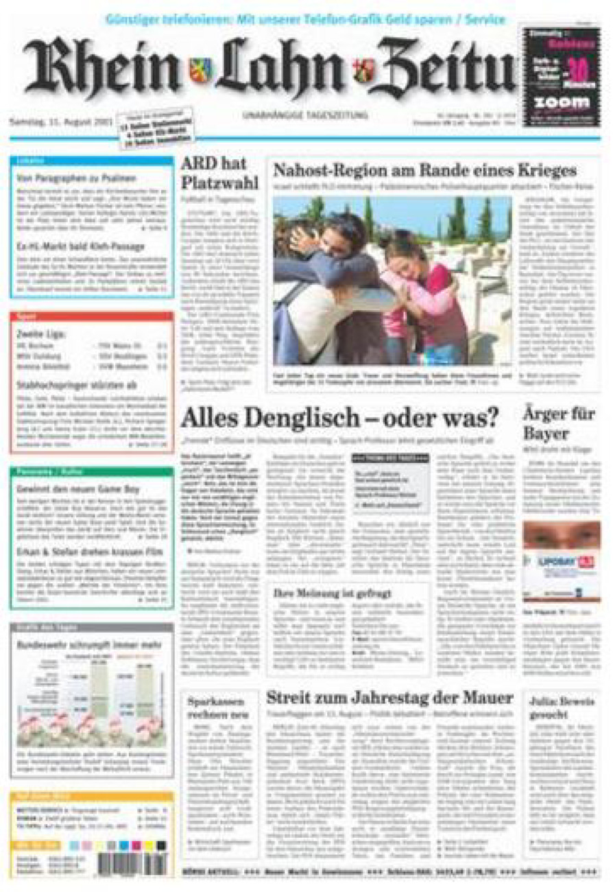 Rhein-Lahn-Zeitung Diez (Archiv) vom Samstag, 11.08.2001