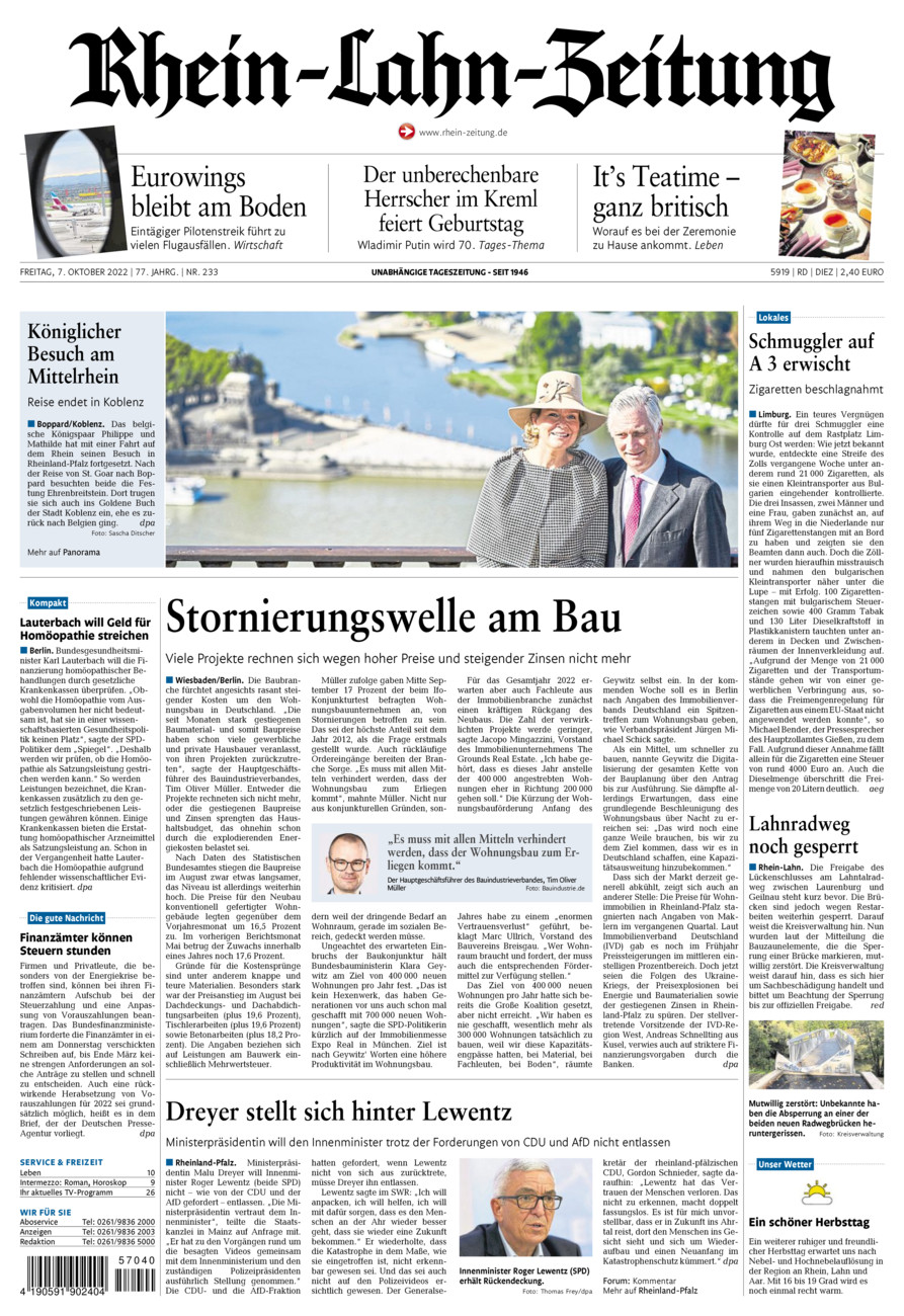 Rhein-Lahn-Zeitung Diez (Archiv) vom Freitag, 07.10.2022