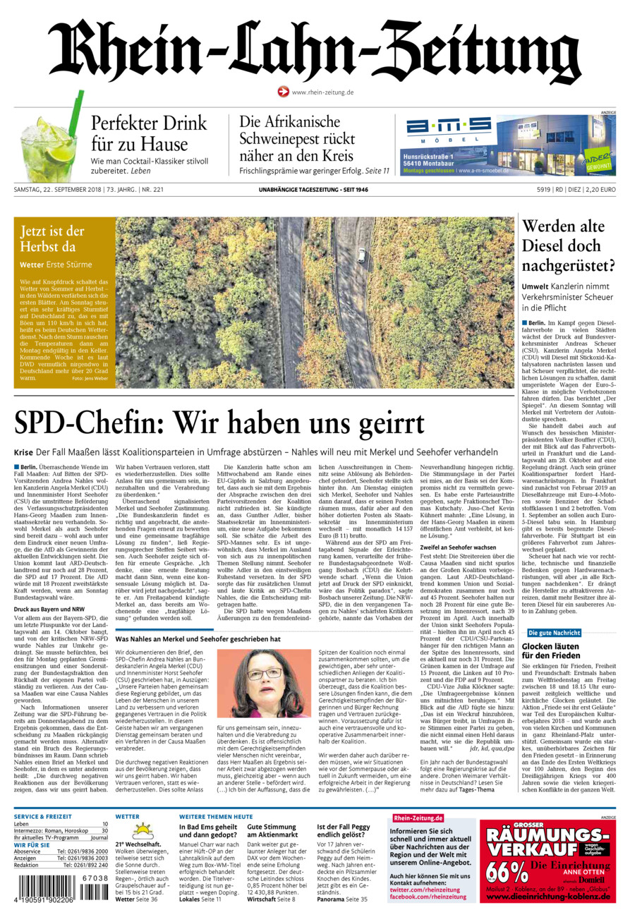 Rhein-Lahn-Zeitung Diez (Archiv) vom Samstag, 22.09.2018