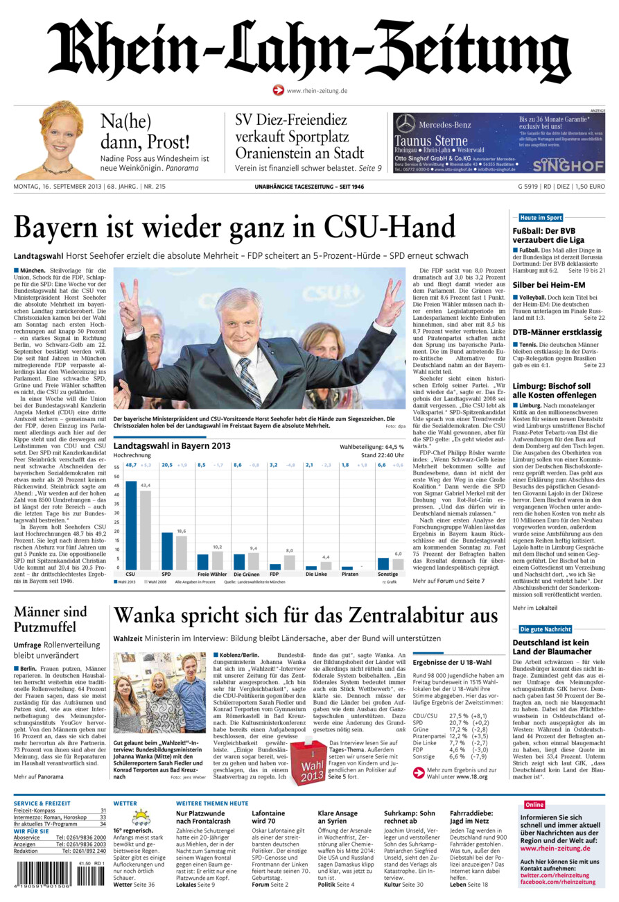 Rhein-Lahn-Zeitung Diez (Archiv) vom Montag, 16.09.2013