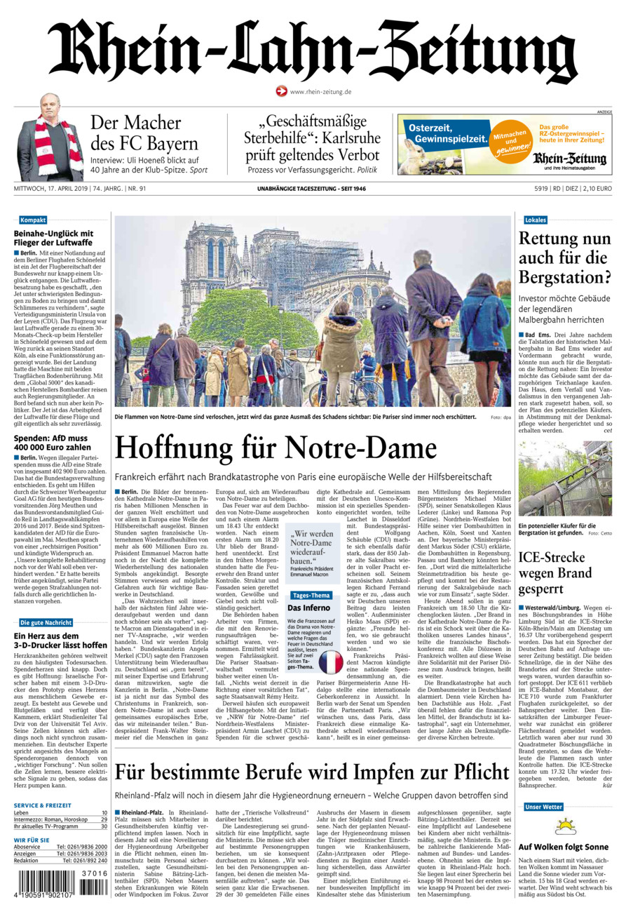 Rhein-Lahn-Zeitung Diez (Archiv) vom Mittwoch, 17.04.2019