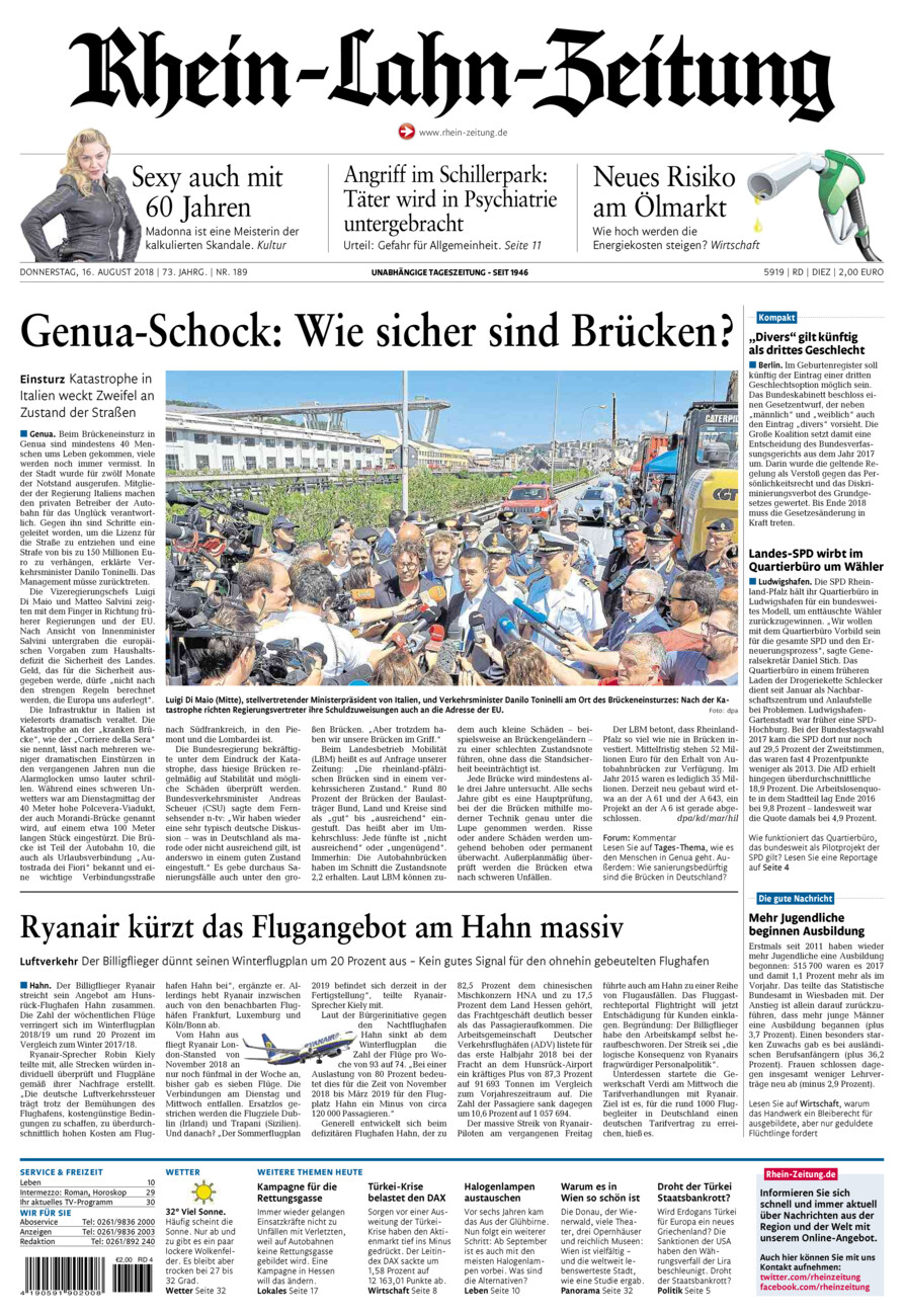 Rhein-Lahn-Zeitung Diez (Archiv) vom Donnerstag, 16.08.2018
