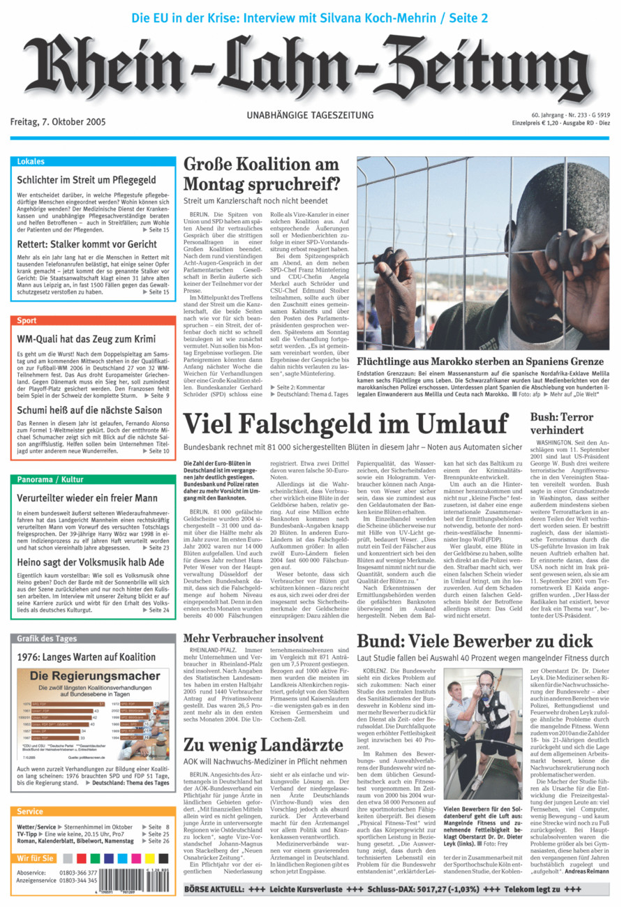 Rhein-Lahn-Zeitung Diez (Archiv) vom Freitag, 07.10.2005