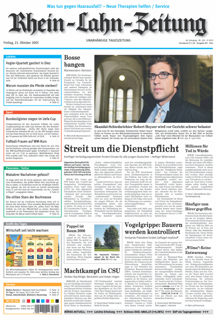 Rhein-Lahn-Zeitung Diez (Archiv) vom Freitag, 21.10.2005