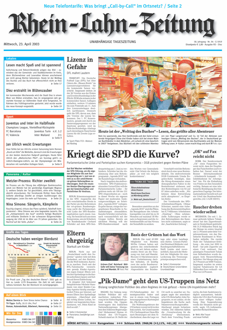Rhein-Lahn-Zeitung Diez (Archiv) vom Mittwoch, 23.04.2003
