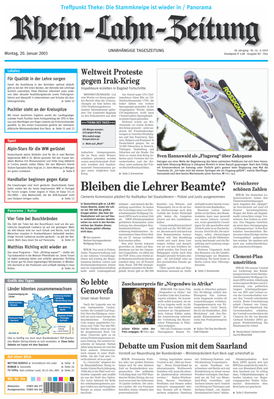 Rhein-Lahn-Zeitung Diez (Archiv) vom Montag, 20.01.2003