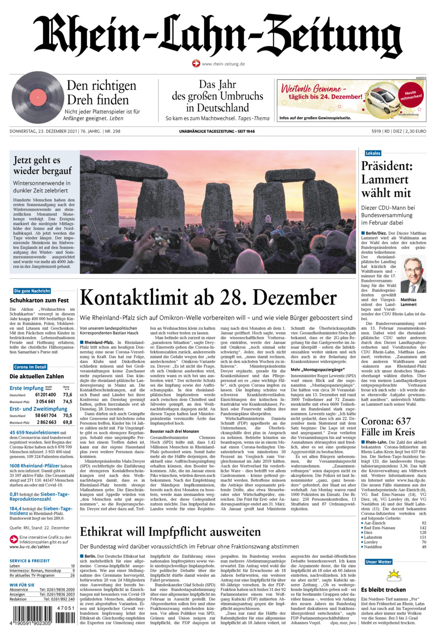 Rhein-Lahn-Zeitung Diez (Archiv) vom Donnerstag, 23.12.2021