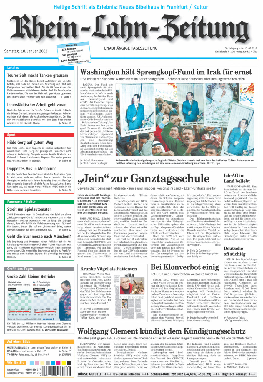 Rhein-Lahn-Zeitung Diez (Archiv) vom Samstag, 18.01.2003