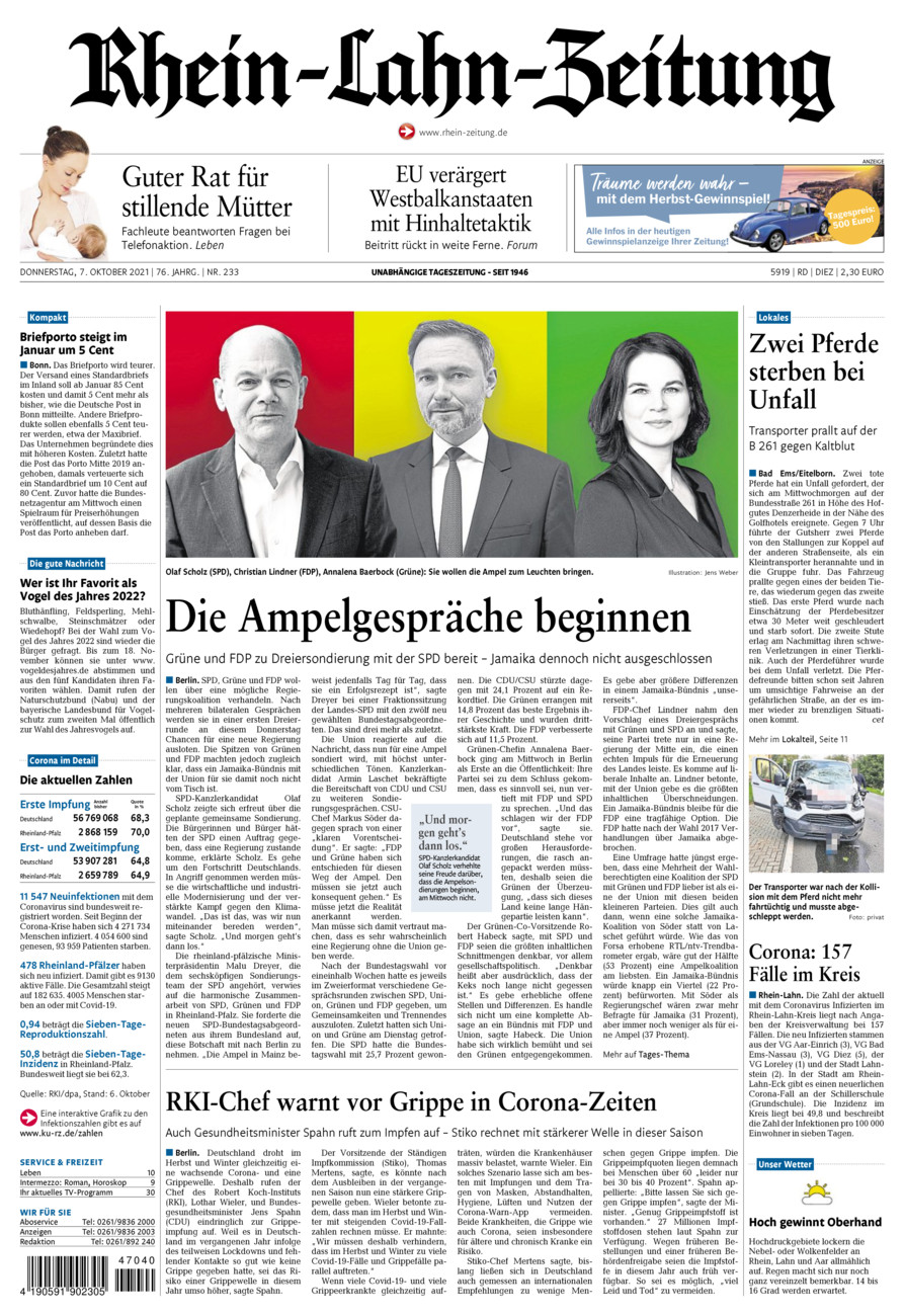 Rhein-Lahn-Zeitung Diez (Archiv) vom Donnerstag, 07.10.2021