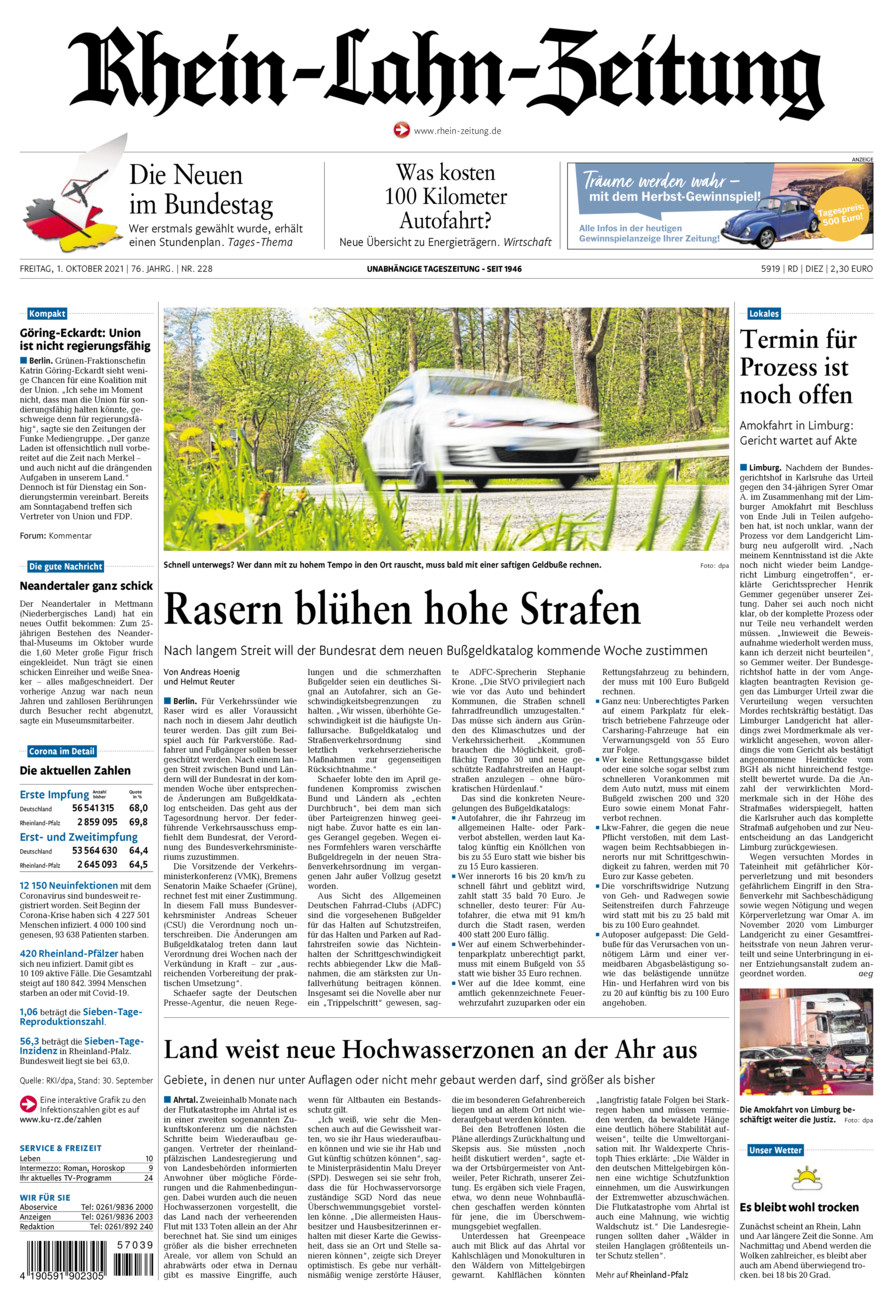 Rhein-Lahn-Zeitung Diez (Archiv) vom Freitag, 01.10.2021