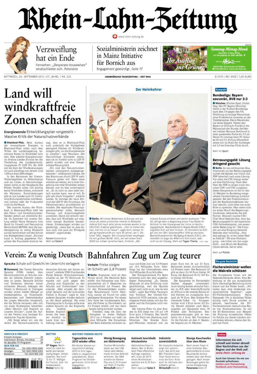 Rhein-Lahn-Zeitung Diez (Archiv) vom Mittwoch, 26.09.2012