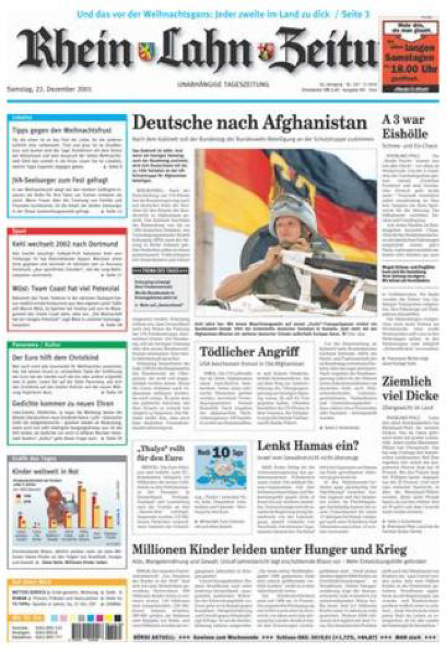 Rhein-Lahn-Zeitung Diez (Archiv) vom Samstag, 22.12.2001