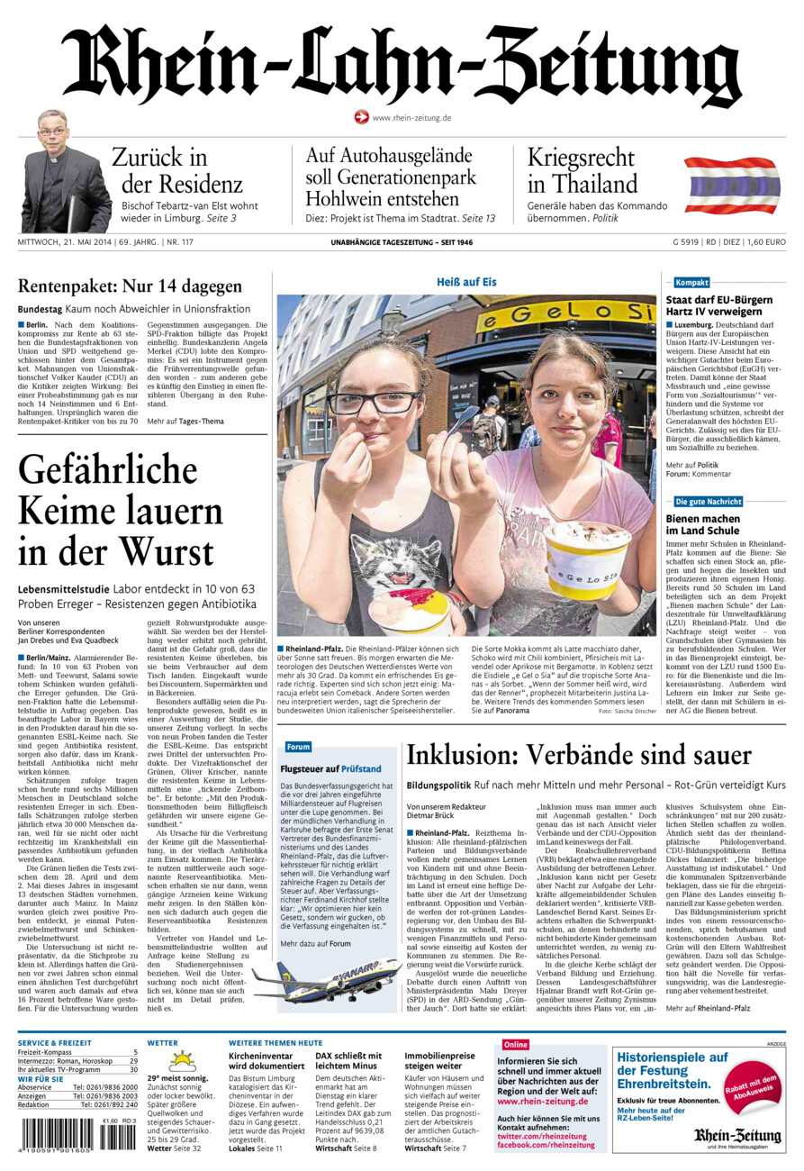 Rhein-Lahn-Zeitung Diez (Archiv) vom Mittwoch, 21.05.2014