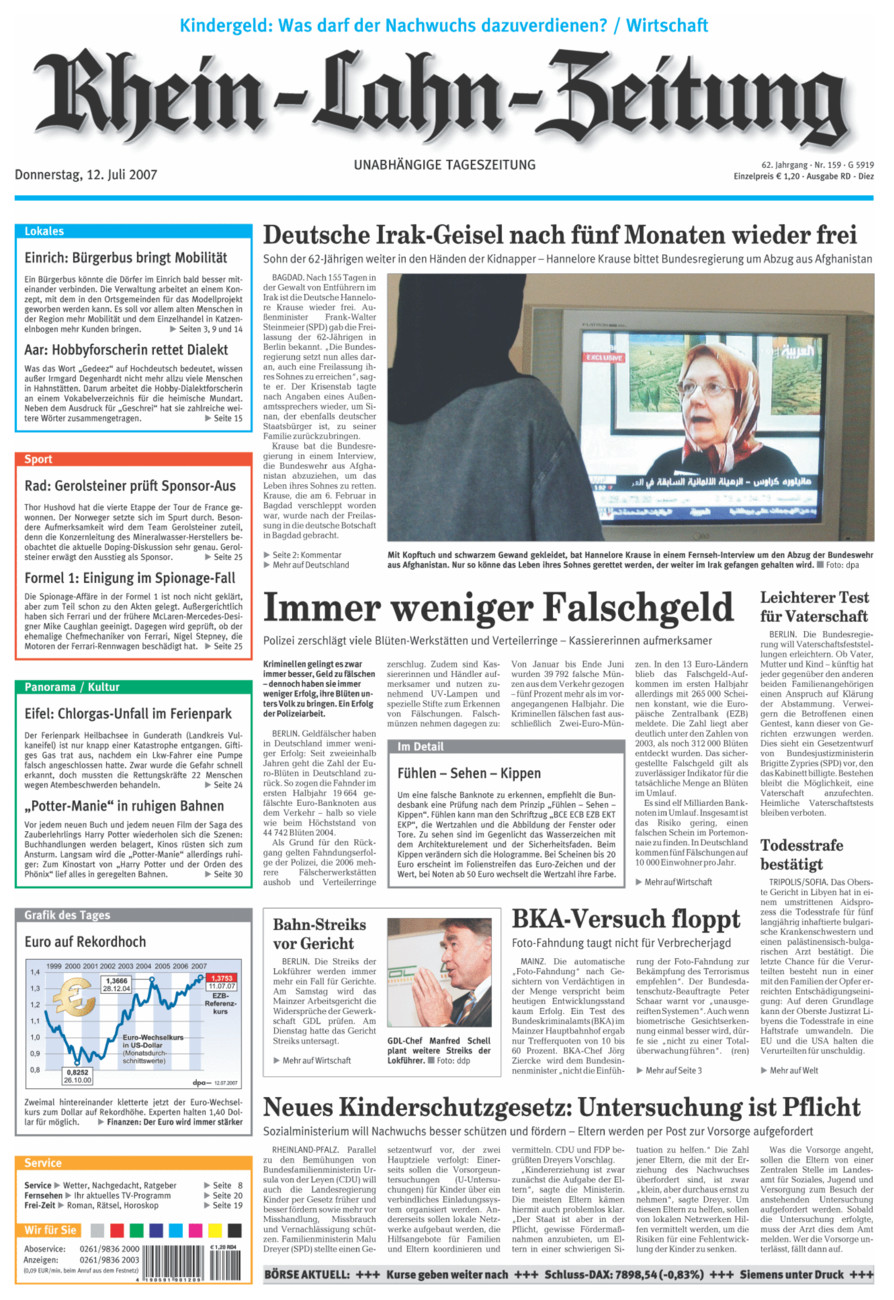 Rhein-Lahn-Zeitung Diez (Archiv) vom Donnerstag, 12.07.2007
