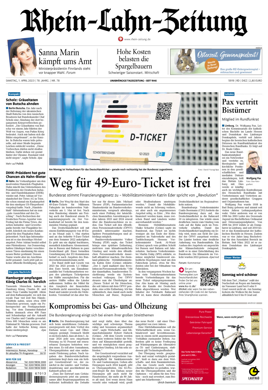 Rhein-Lahn-Zeitung Diez (Archiv) vom Samstag, 01.04.2023