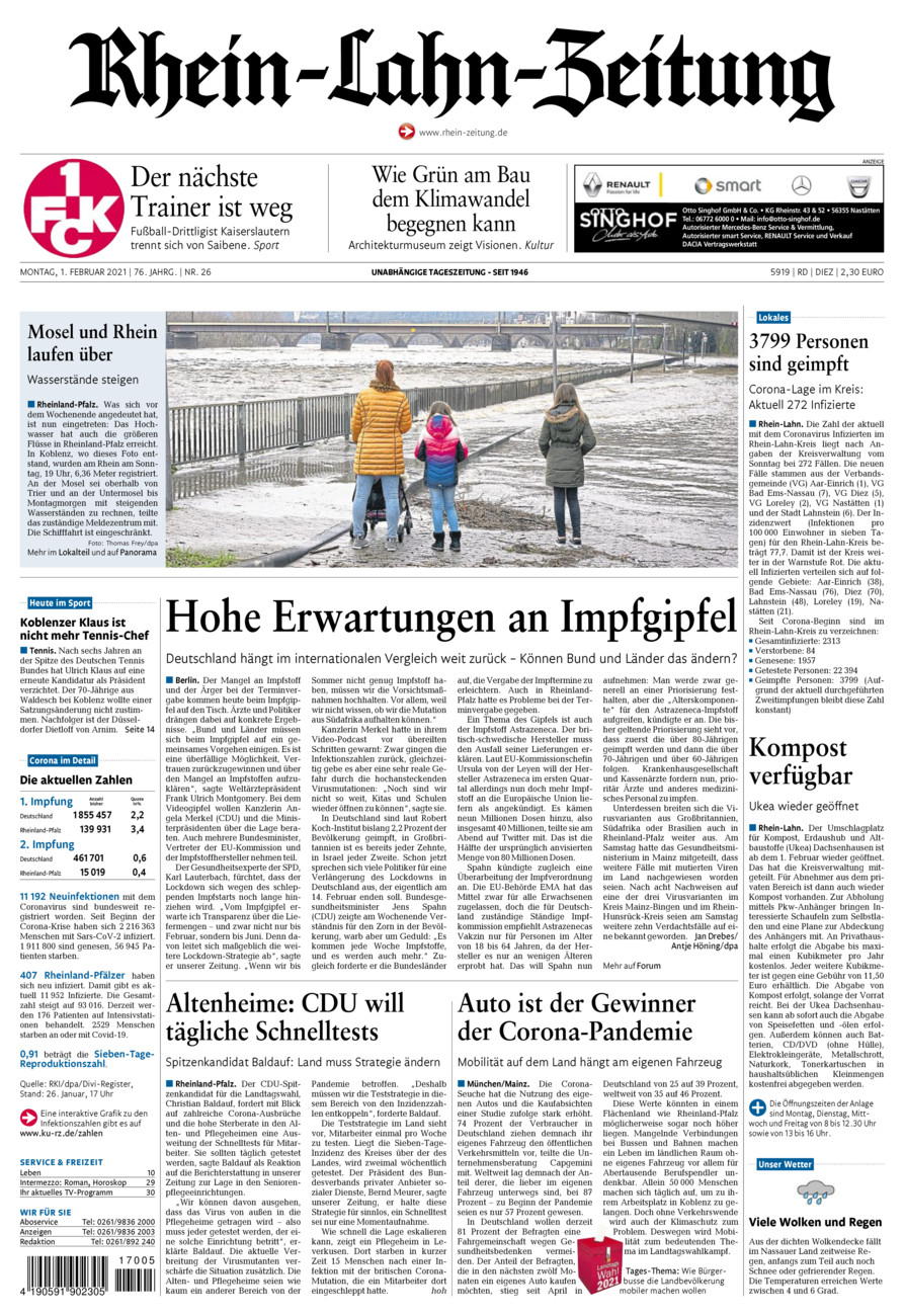 Rhein-Lahn-Zeitung Diez (Archiv) vom Montag, 01.02.2021