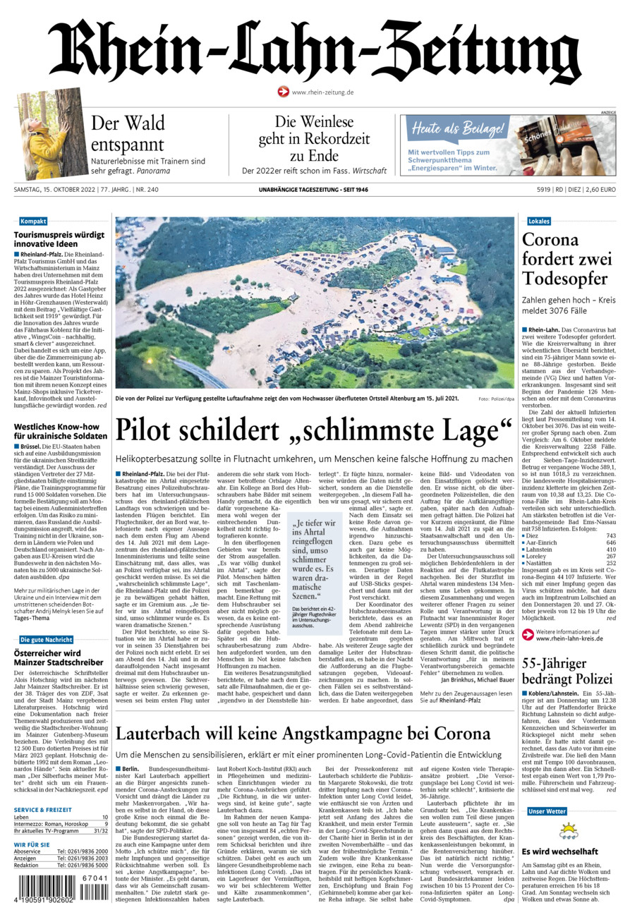Rhein-Lahn-Zeitung Diez (Archiv) vom Samstag, 15.10.2022