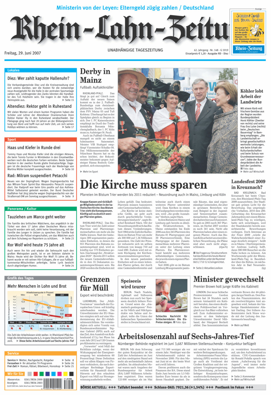 Rhein-Lahn-Zeitung Diez (Archiv) vom Freitag, 29.06.2007