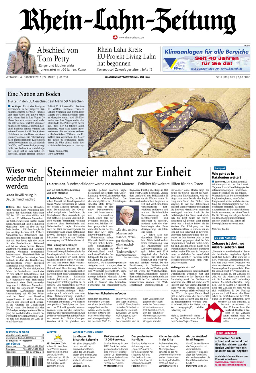 Rhein-Lahn-Zeitung Diez (Archiv) vom Mittwoch, 04.10.2017
