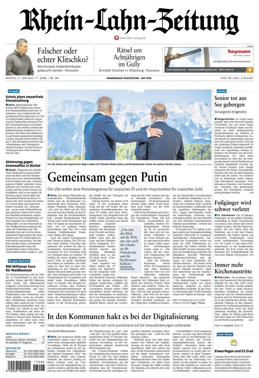 Rhein-Lahn-Zeitung Diez (Archiv) vom Montag, 27.06.2022