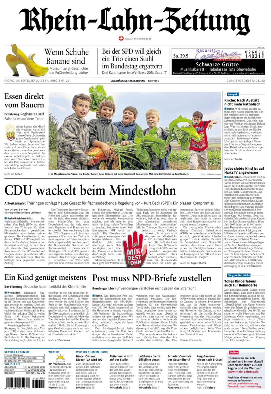 Rhein-Lahn-Zeitung Diez (Archiv) vom Freitag, 21.09.2012