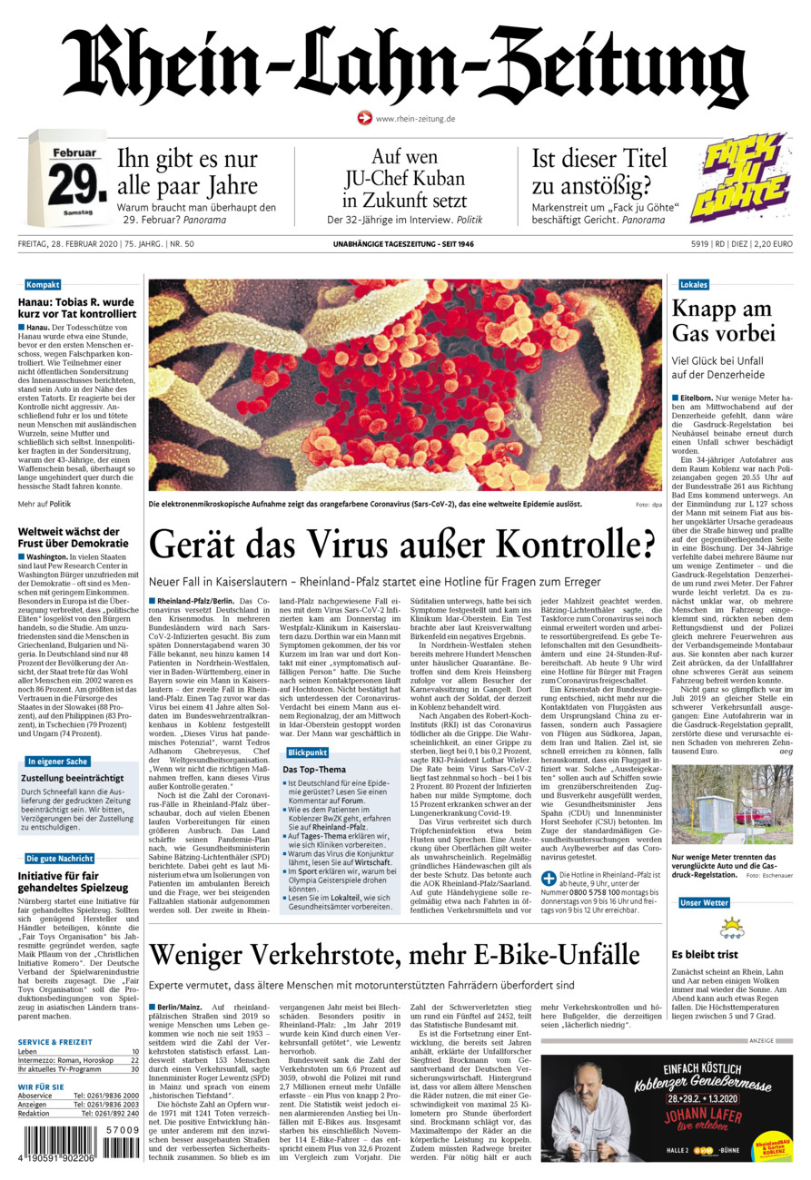 Rhein-Lahn-Zeitung Diez (Archiv) vom Freitag, 28.02.2020