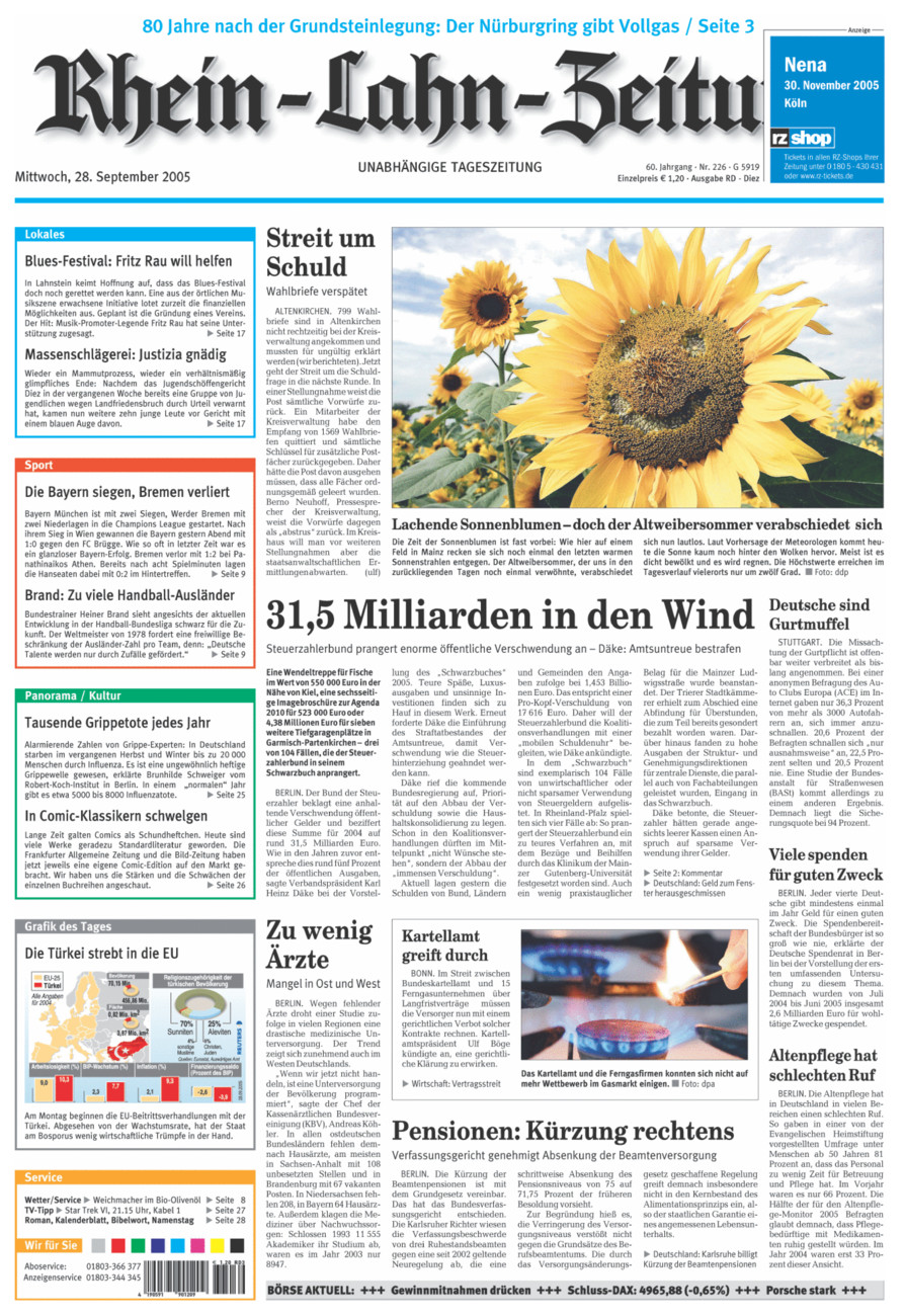 Rhein-Lahn-Zeitung Diez (Archiv) vom Mittwoch, 28.09.2005
