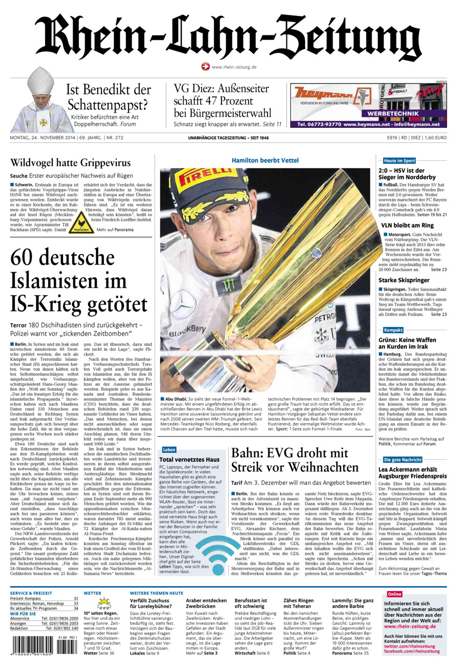 Rhein-Lahn-Zeitung Diez (Archiv) vom Montag, 24.11.2014