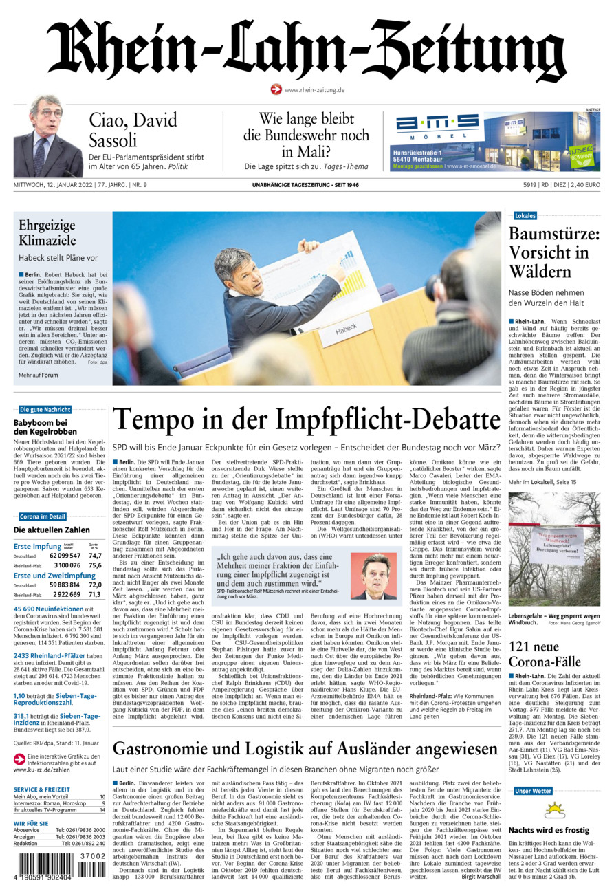 Rhein-Lahn-Zeitung Diez (Archiv) vom Mittwoch, 12.01.2022