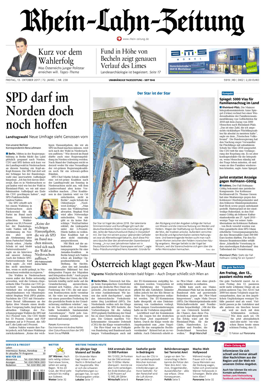 Rhein-Lahn-Zeitung Diez (Archiv) vom Freitag, 13.10.2017