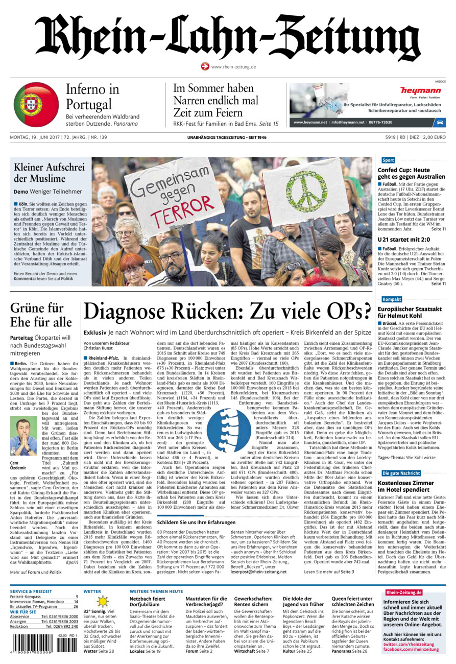 Rhein-Lahn-Zeitung Diez (Archiv) vom Montag, 19.06.2017