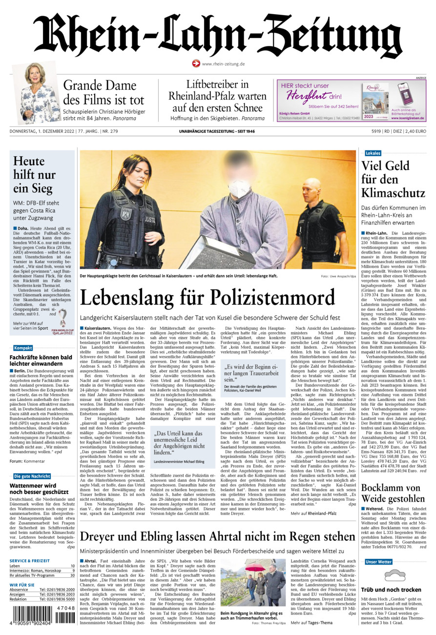 Rhein-Lahn-Zeitung Diez (Archiv) vom Donnerstag, 01.12.2022
