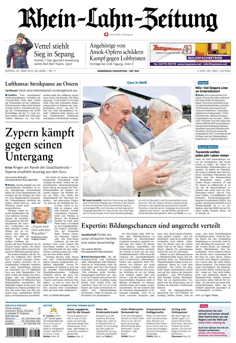 Rhein-Lahn-Zeitung Diez (Archiv) vom Montag, 25.03.2013