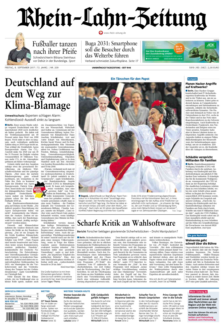 Rhein-Lahn-Zeitung Diez (Archiv) vom Freitag, 08.09.2017