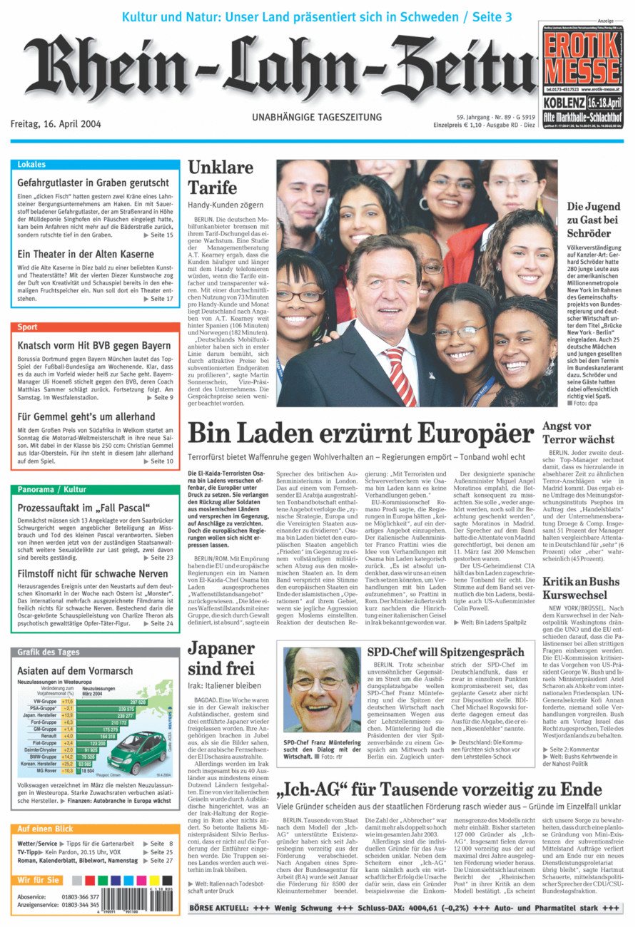 Rhein-Lahn-Zeitung Diez (Archiv) vom Freitag, 16.04.2004