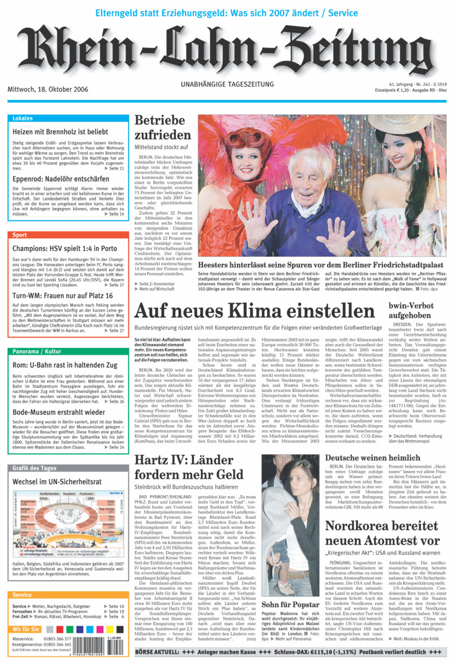 Rhein-Lahn-Zeitung Diez (Archiv) vom Mittwoch, 18.10.2006
