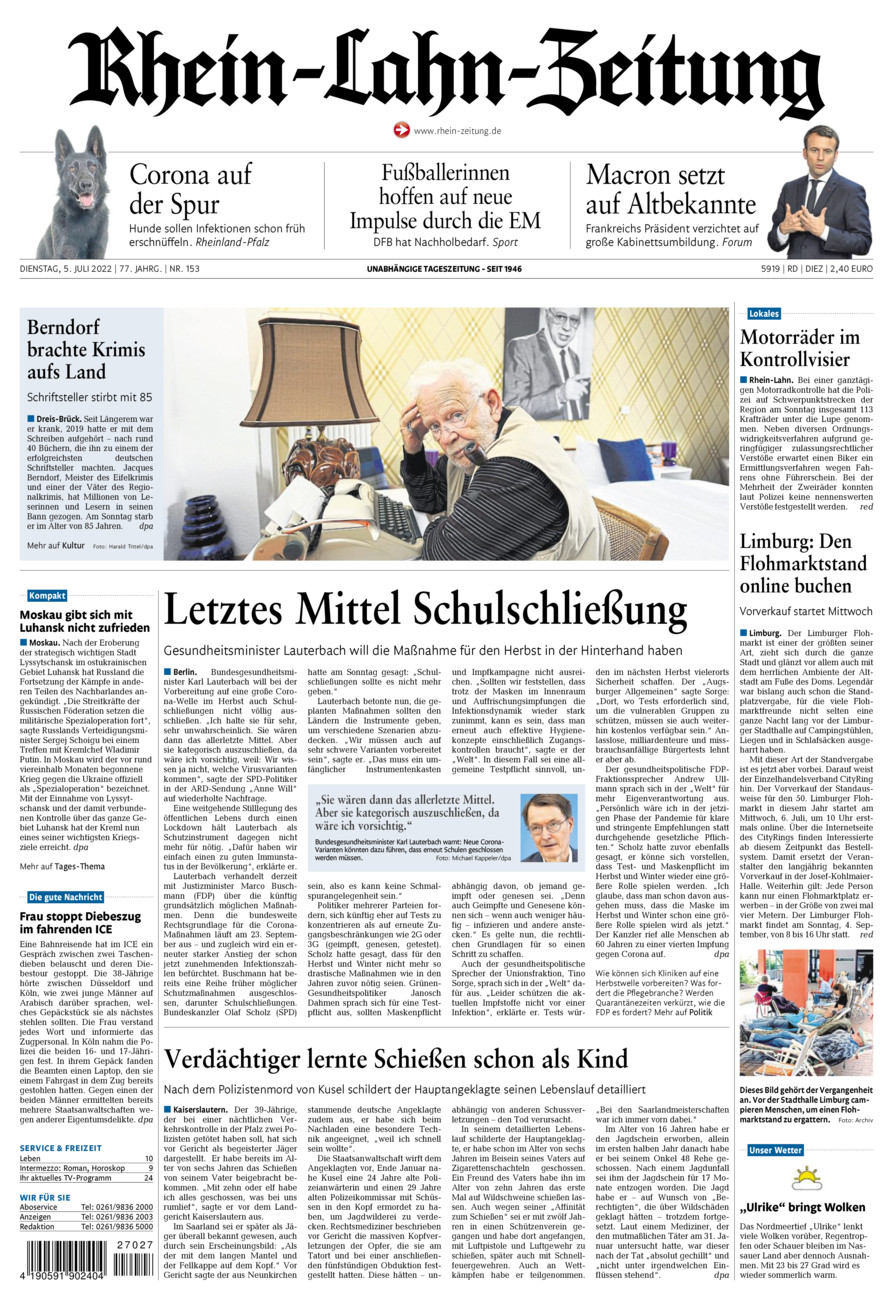 Rhein-Lahn-Zeitung Diez (Archiv) vom Dienstag, 05.07.2022