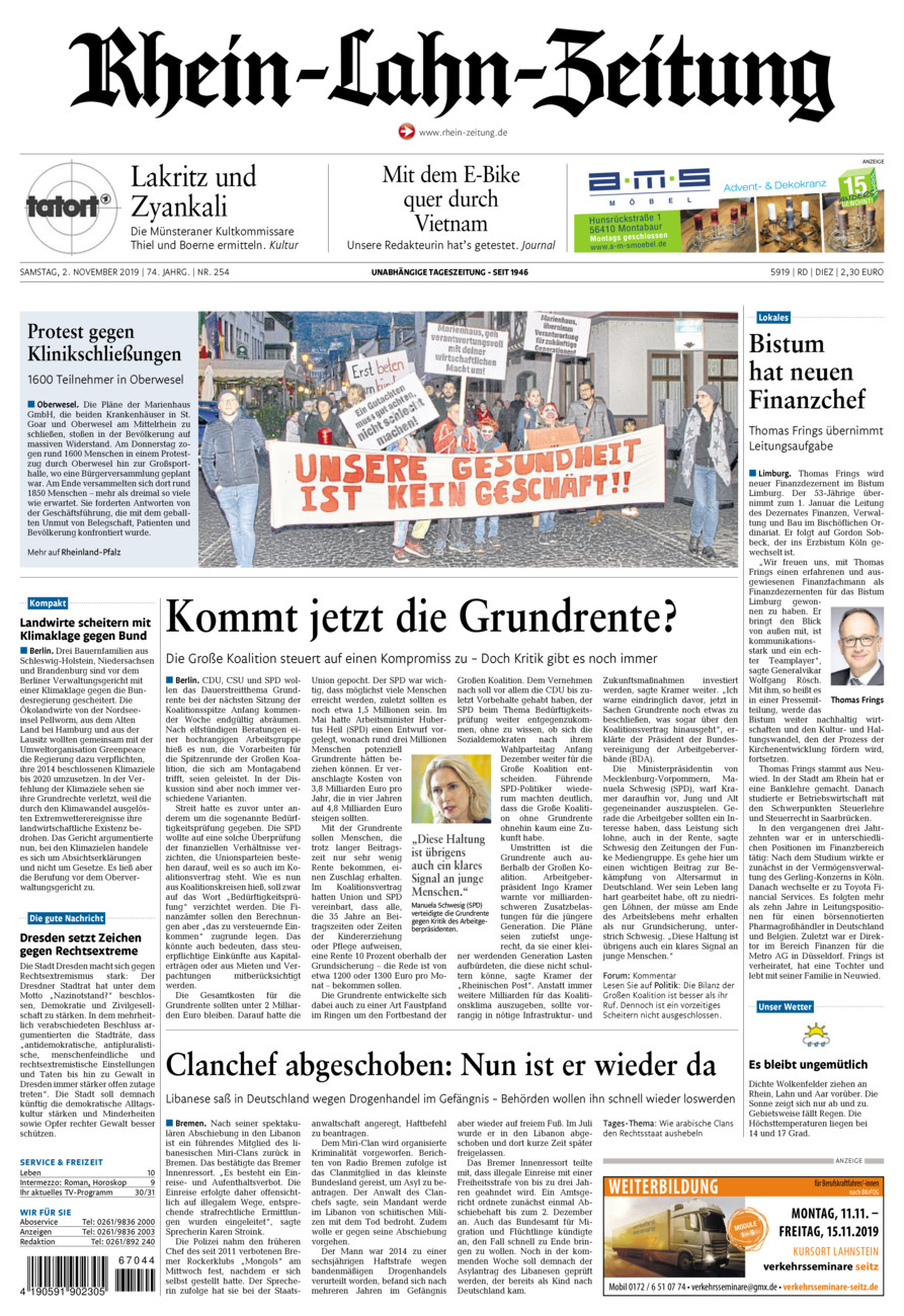 Rhein-Lahn-Zeitung Diez (Archiv) vom Samstag, 02.11.2019