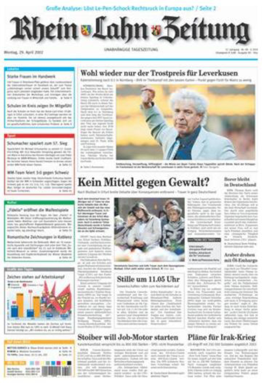 Rhein-Lahn-Zeitung Diez (Archiv) vom Montag, 29.04.2002